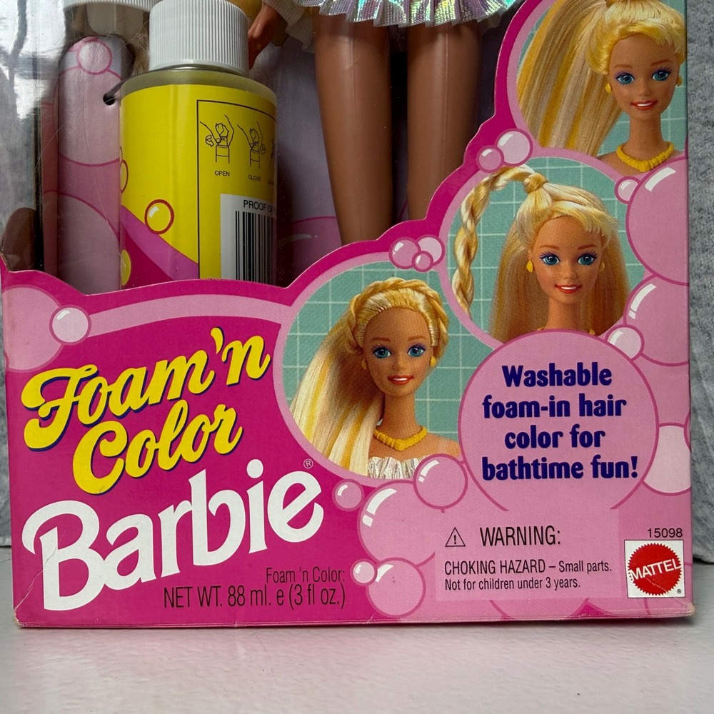 NEW Vintage 1995 Mattel Foam n Color Barbie Doll 15098 Yellow Hair Color NIB - Picture 3 of 9